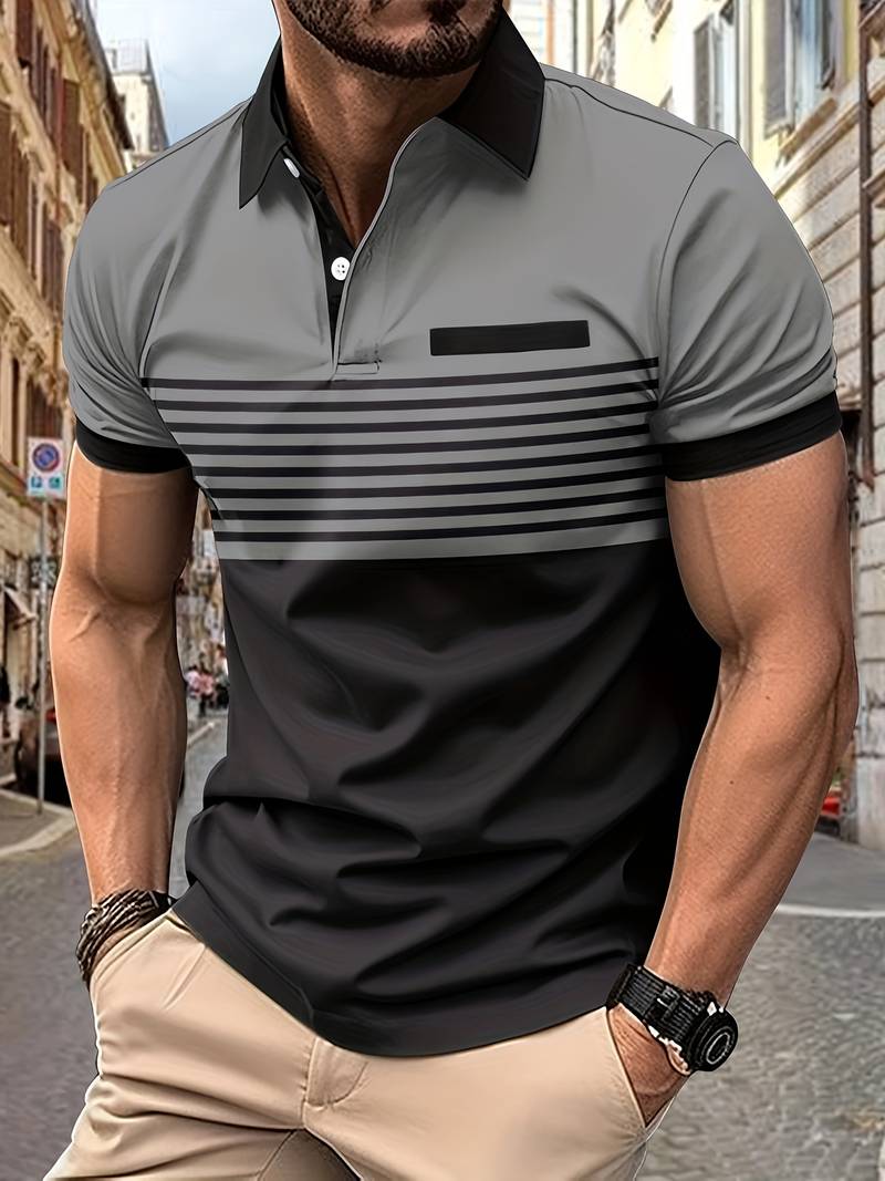 Herren Polo Shirt Gestreift Kurzarm