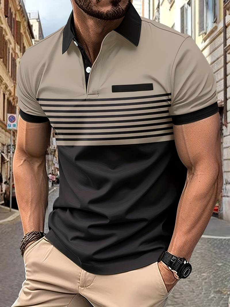 Herren Polo Shirt Gestreift Kurzarm