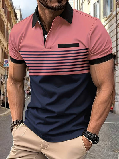 Herren Polo Shirt Gestreift Kurzarm
