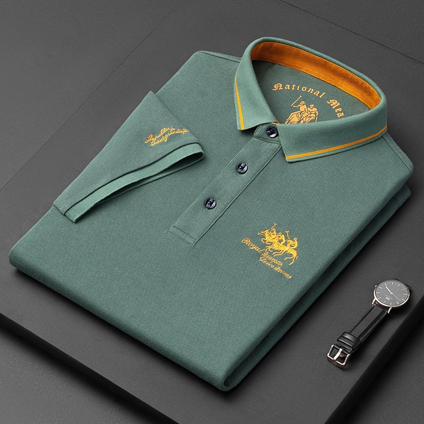 Herren Polo Leinen Hemd Kurzarm