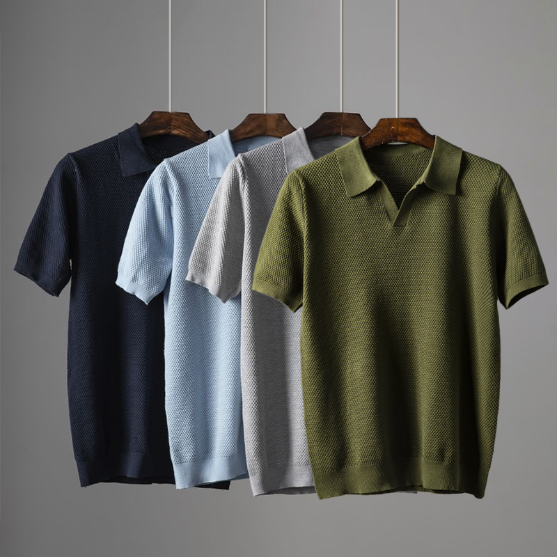 Kurzarm Polo Hemd V-Ausschnitt Modern - IdealeKleiden