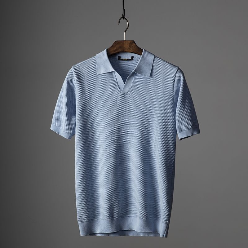 Herren Polo Shirt Kurzarm V-Ausschnitt Modern