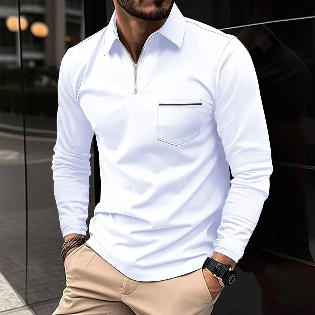 Herren Polohemd Langarm Elegant