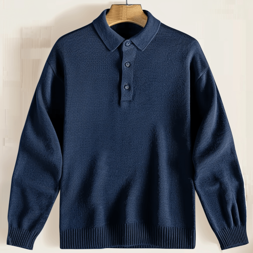 Herren Polohemd Langarm Kragen Elegant