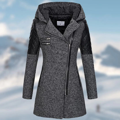 Frauen Mantel Warm Kapuze Wollmix