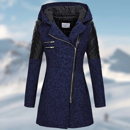 Stylische Wolljacke Damen Taillierte Passform Kapuze Reißverschluss