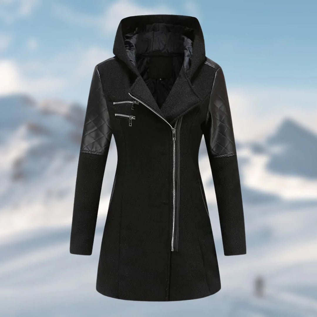 Frauen Mantel Warm Kapuze Wollmix