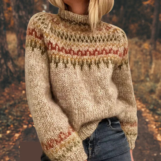 Damen Pullover Nordisch Gestrickt Wintermuster - IdealeKleiden