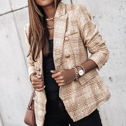 Damen Blazer Karo Muster Strick Optik