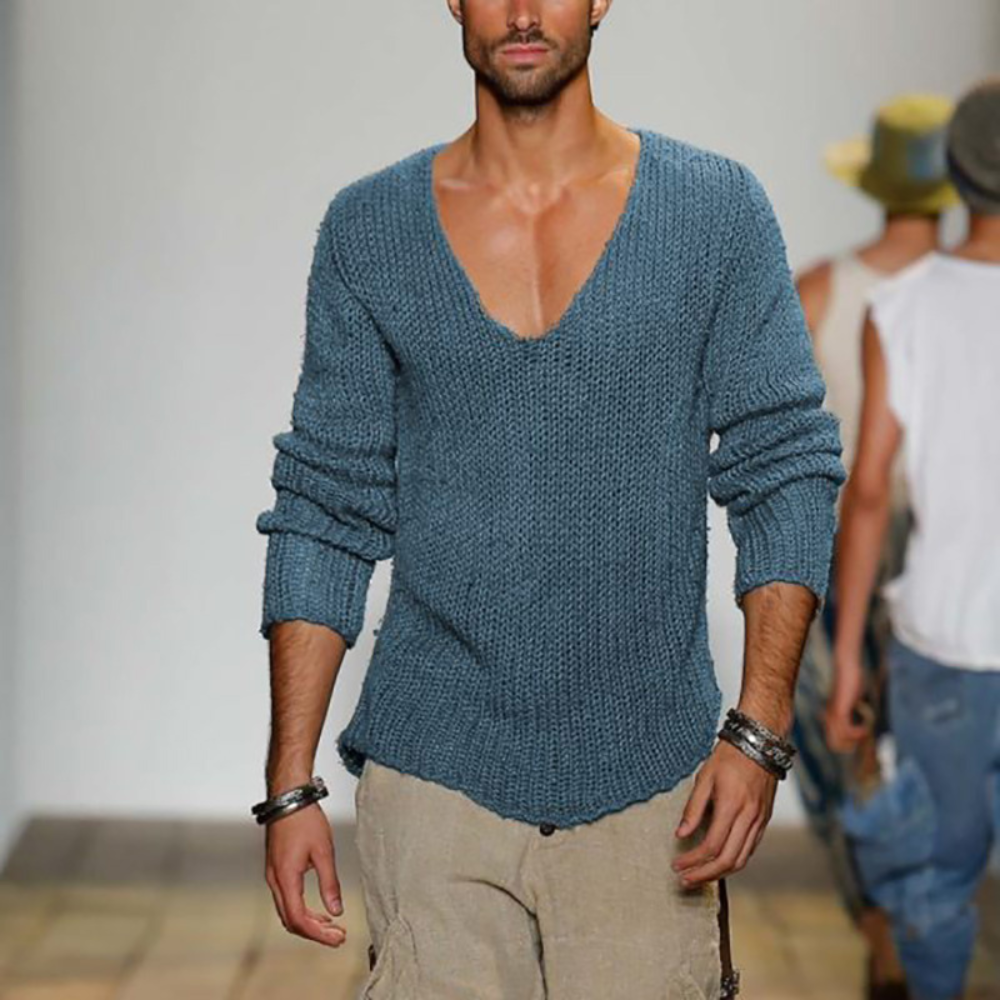 Herren Strickpullover V-Ausschnitt Langarm Casual