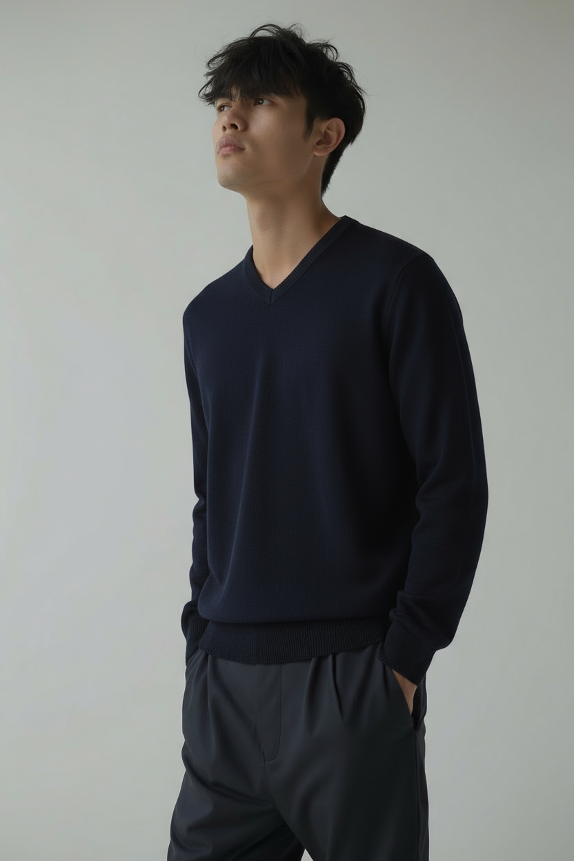 Herren Pullover V-Ausschnitt Einfarbig - IdealeKleiden
