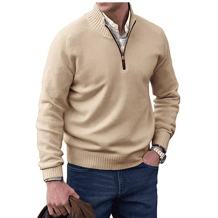 Herren Kaschmir Pullover Langarm Viertelreißverschluss - IdealeKleiden