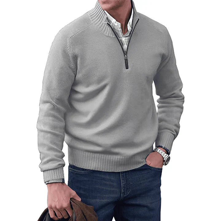 Herren Kaschmir Pullover Langarm Viertelreißverschluss