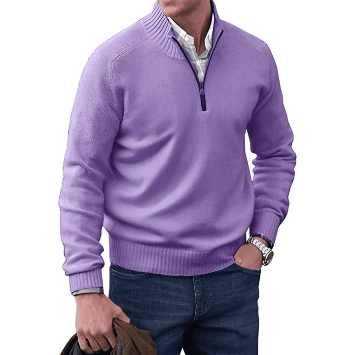 Herren Kaschmir Pullover Langarm Viertelreißverschluss