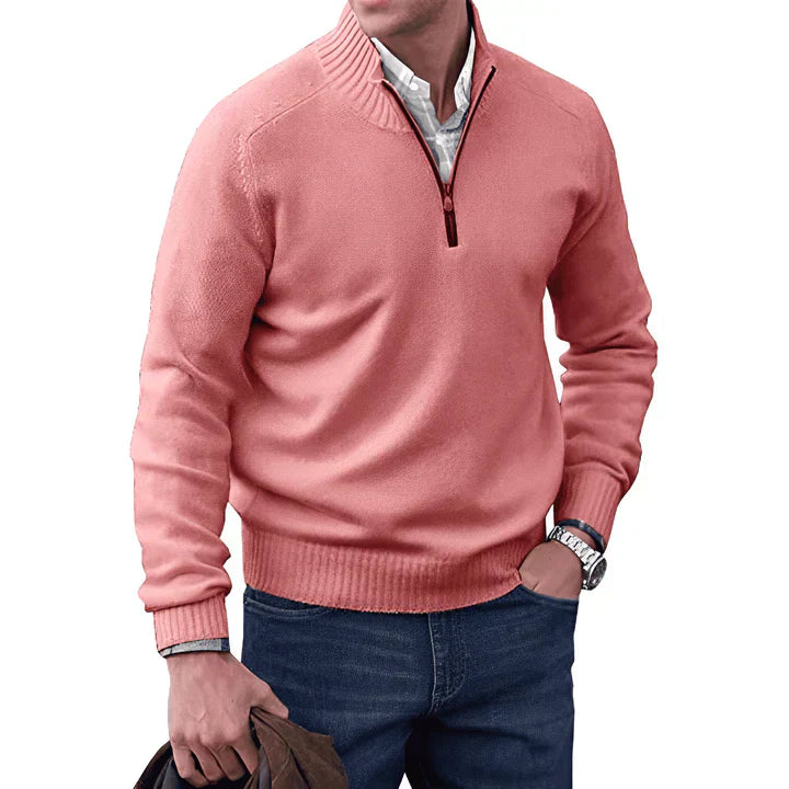 Herren Kaschmir Pullover Langarm Viertelreißverschluss