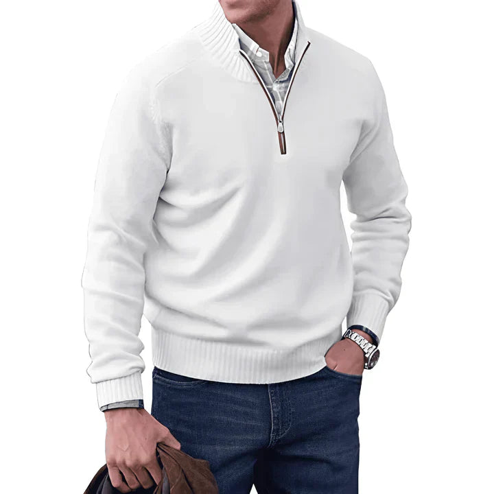 Herren Kaschmir Pullover Langarm Viertelreißverschluss