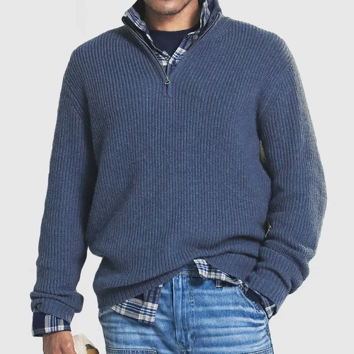 Herren Pullover Lässig Rippstrick Halbreißverschluss