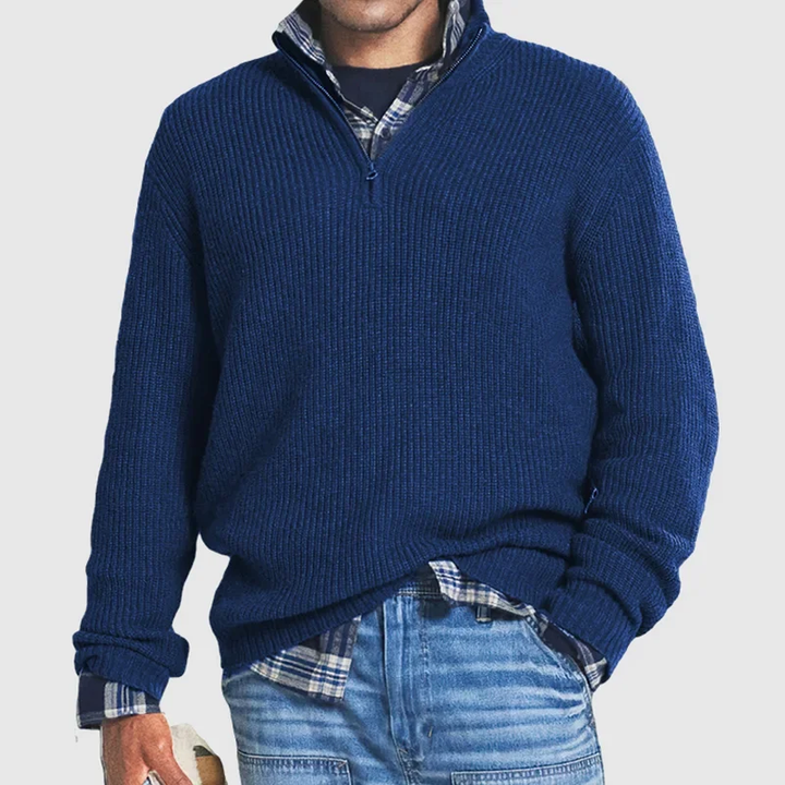 Herren Pullover Lässig Rippstrick Halbreißverschluss - IdealeKleiden
