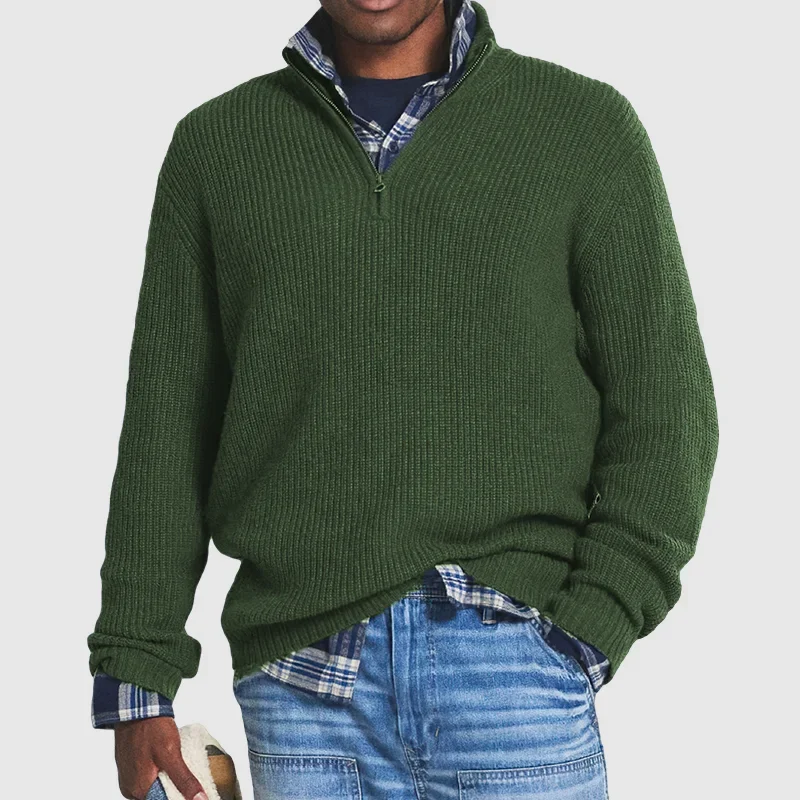 Herren Pullover Lässig Rippstrick Halbreißverschluss
