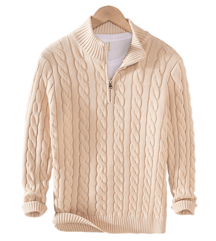 Herren Pullover Zopf Muster Reißverschluss