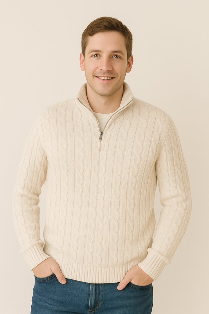 Herren Pullover Zopf Muster Reißverschluss - IdealeKleiden