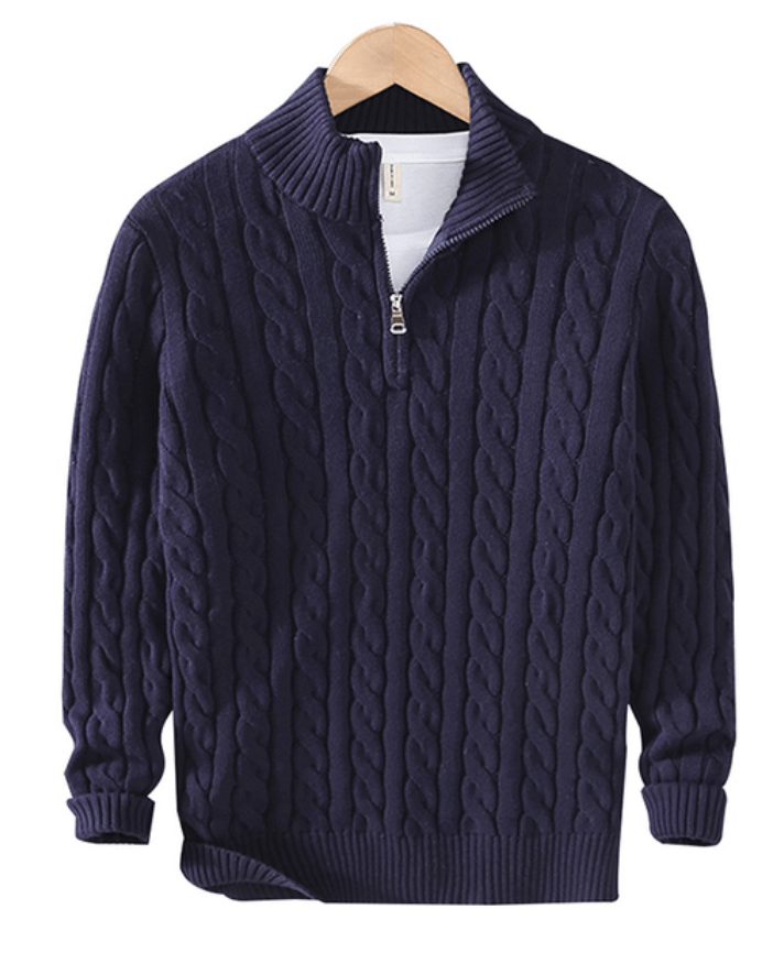 Herren Pullover Zopf Muster Reißverschluss