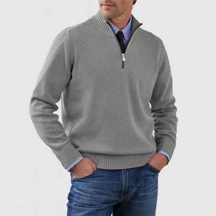Herren Pullover Mit Viertelreißverschluss Lockere Passform - IdealeKleiden