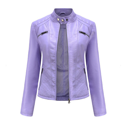 Lederjacke Bikerstyle Stehkragen Rippenoptik