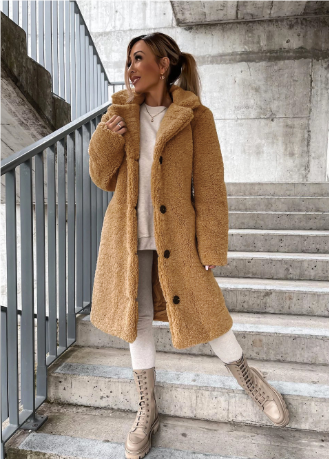 Teddy-Mantel Damen Weich Oversized Lang