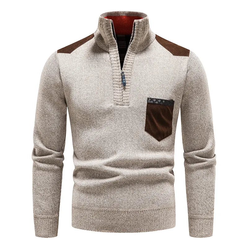 Herren Strickpullover Warm Langarm Half Zip - IdealeKleiden
