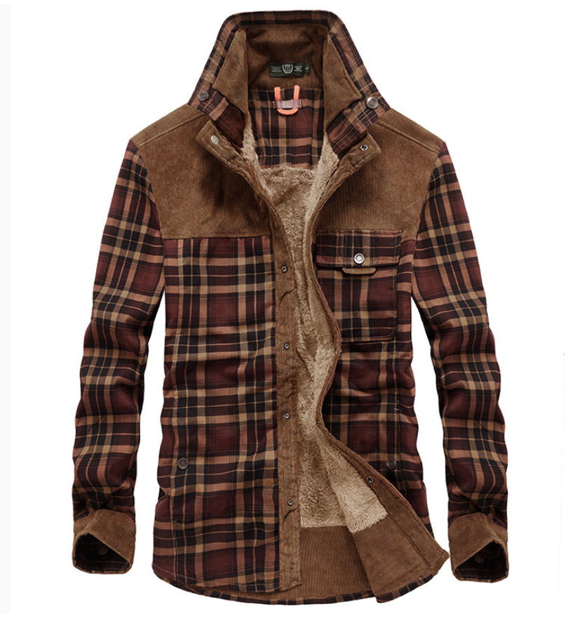 Herren Winterjacke Flanell Stehkragen Wärme