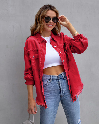 Rissige Denimjacke Trendy Style