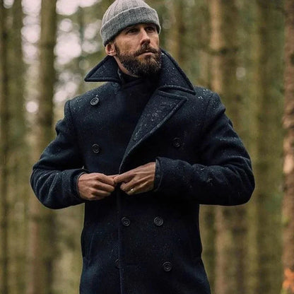 Herren Wintermantel Wolle Elegant Schwarz