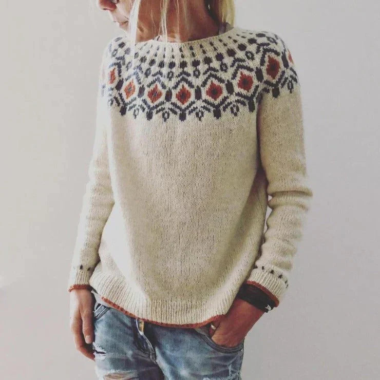 Bequeme Damenkleidung Wollmischung Fair Isle Muster - IdealeKleiden