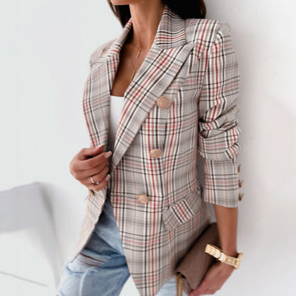 Eleganter Blazer Karo Muster Taillierte Form