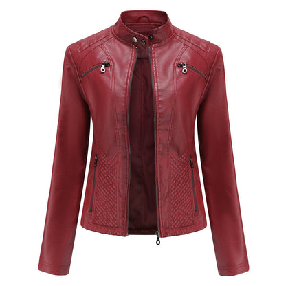 Lederjacke Bikerstyle Stehkragen Rippenoptik