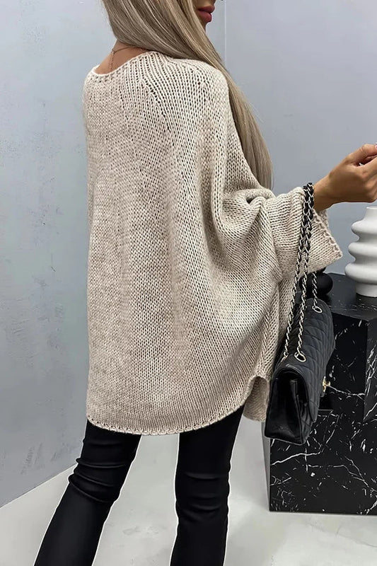 Modische Poncho Bluse mit Rippenstrick - IdealeKleiden