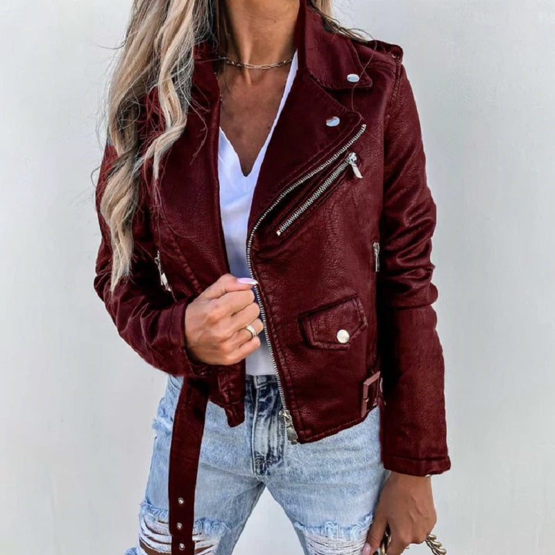 Elegante Lederjacke Damen Reverskragen Stil