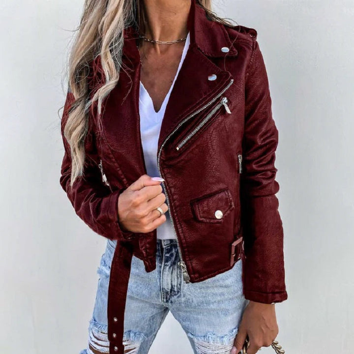 Elegante Lederjacke Damen Reverskragen Stil