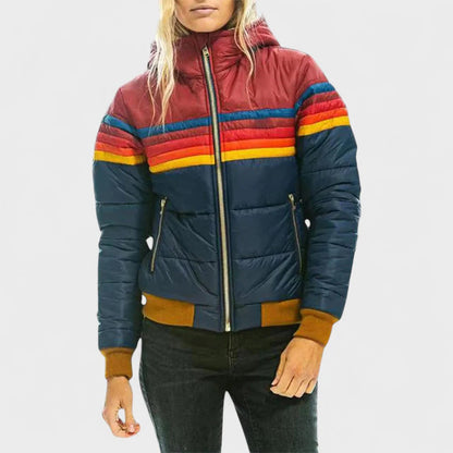 Stylisher Puffermantel Farbenfroh Kapuze - IdealeKleiden