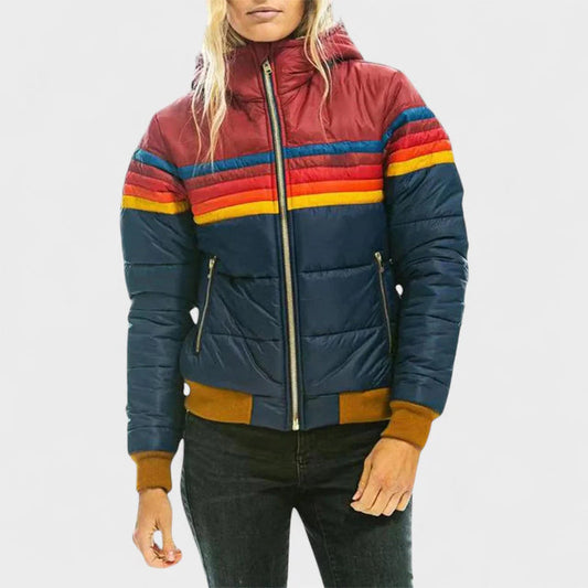 Stylisher Puffermantel Farbenfroh Kapuze - IdealeKleiden