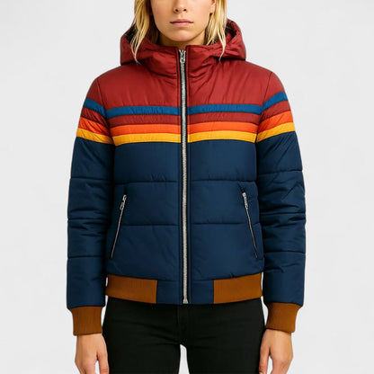 Stylisher Puffermantel Farbenfroh Kapuze