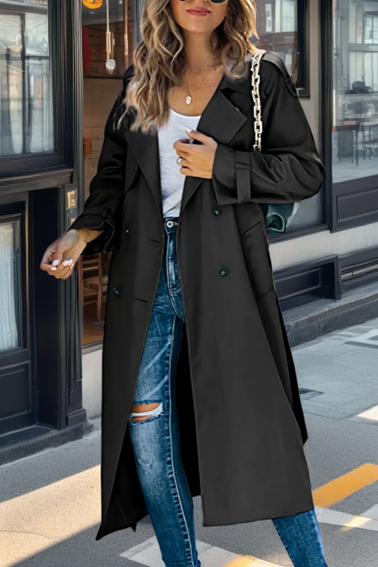 Damen Trenchcoat Klassisch Doppelt-Knöpft