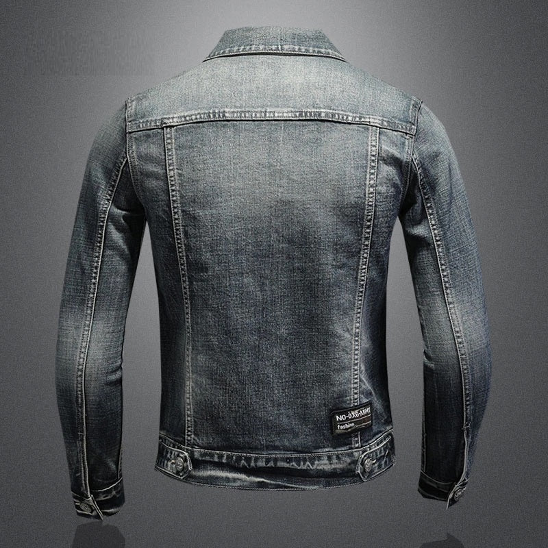 Herren Truckerjacke Grau Knopfverschluss Modern - IdealeKleiden
