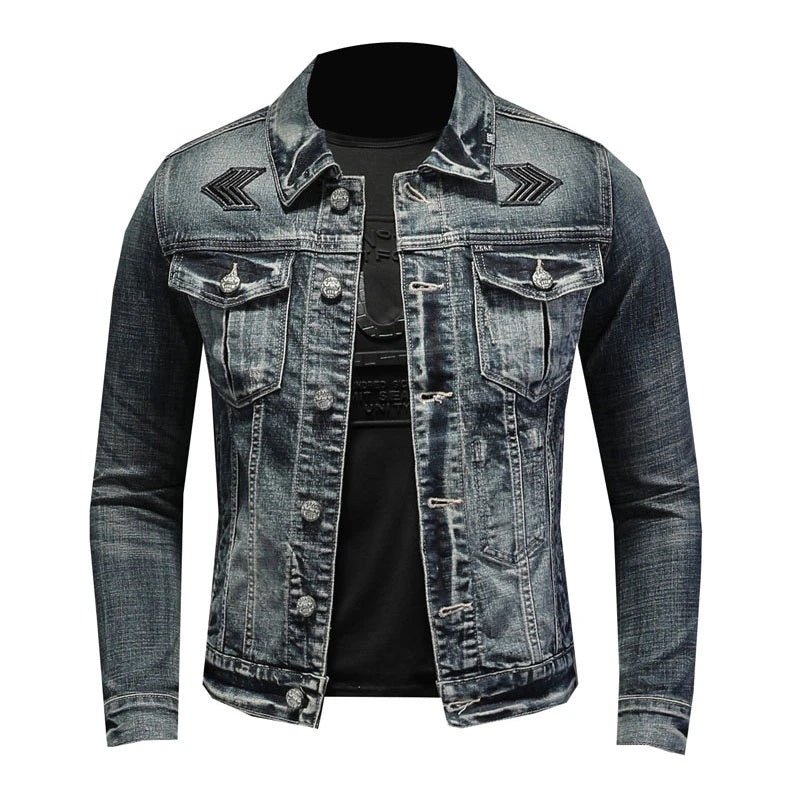 Herren Truckerjacke Grau Knopfverschluss Modern