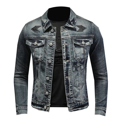 Herren Truckerjacke Grau Knopfverschluss Modern