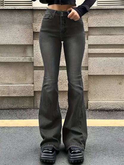 Hoch Taillierte Frauenjeans mit Flare Bein und Stretch