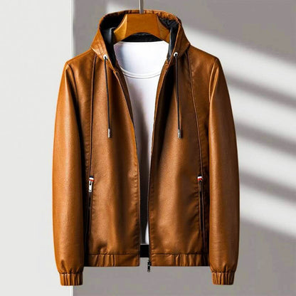 Stylische Lederjacke Mit Kapuze