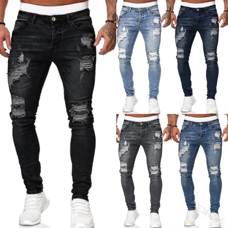 Schmale Stretch Jeans Herren Riss Effekt - IdealeKleiden