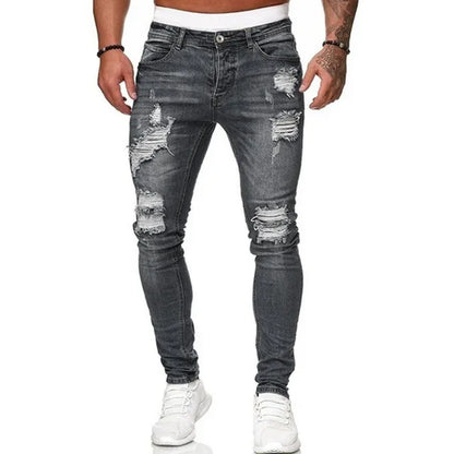 Schmale Stretch Jeans Herren Riss Effekt